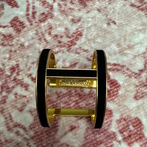 Vince Camuto Black and Gold Open Hinge Cuff Bracelet